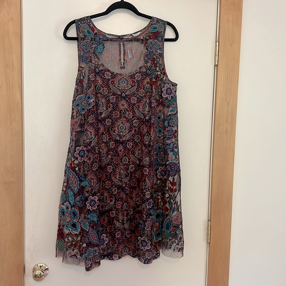 NWOT Gorgeous Sundance mesh embroidered dress with slip, size L